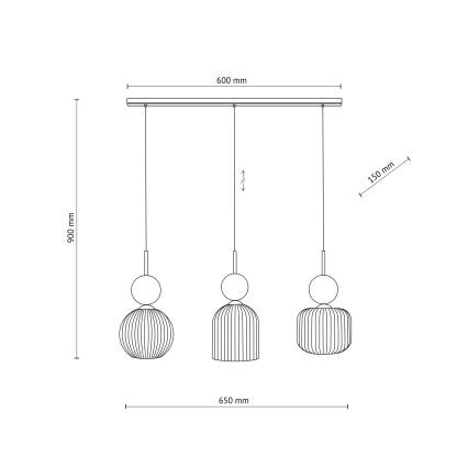 Luster na sajli SOPHIA 3xE14/10W/230V crna/zelena/dimljeno bež