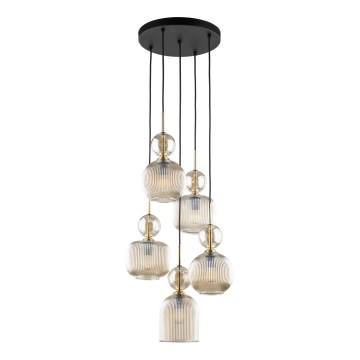 Luster na sajli SOPHIA 5xE14/10W/230V crna/zadimljeno bež
