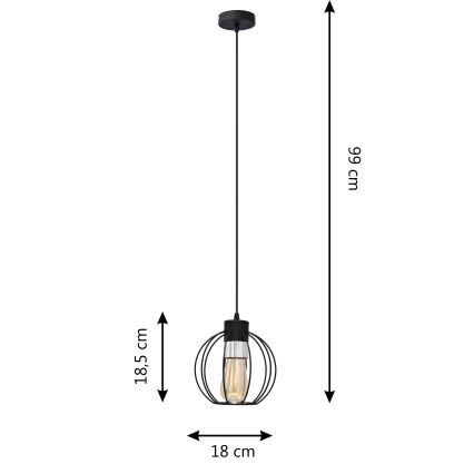Luster na sajli STARLIGHT 1xE27/15W/230V crno/srebrno