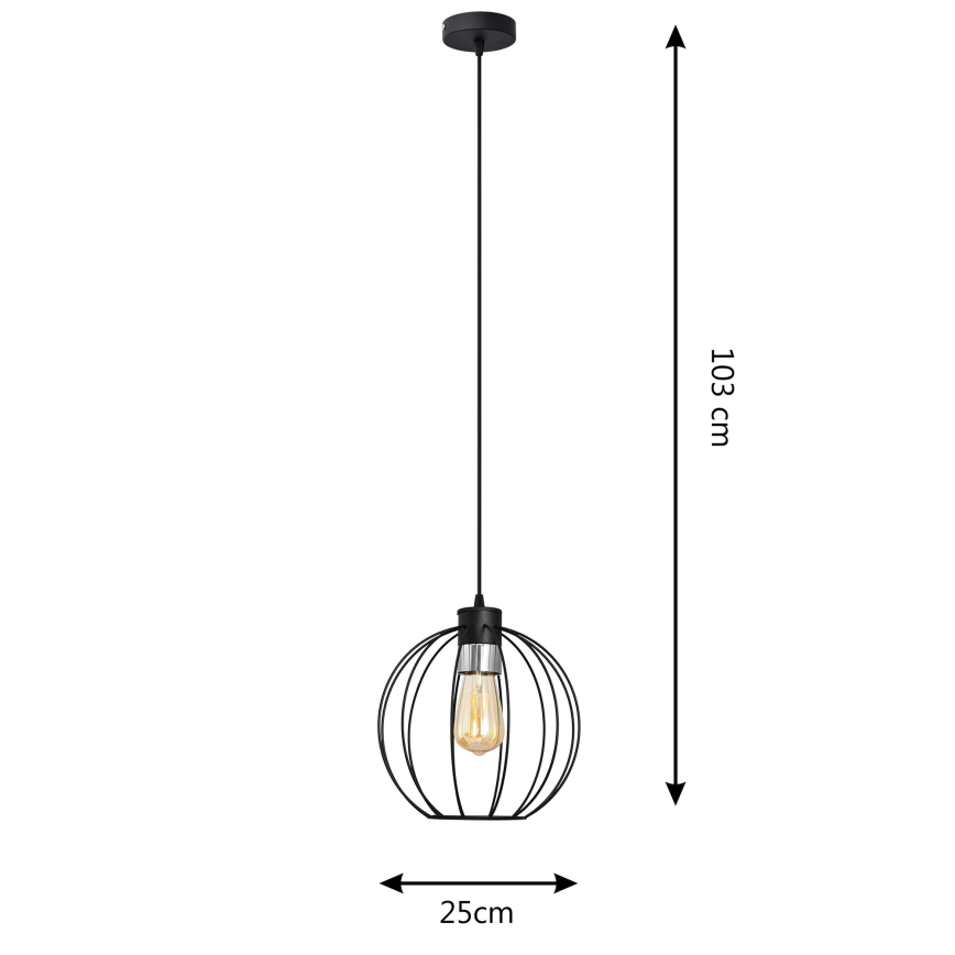 Luster na sajli STARLIGHT 1xE27/15W/230V crno/stříbná