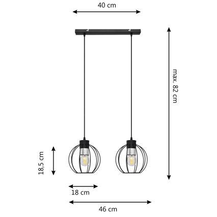 Luster na sajli STARLIGHT 2xE27/15W/230V crno/srebrno