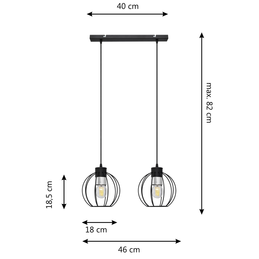 Luster na sajli STARLIGHT 2xE27/15W/230V crno/srebrno