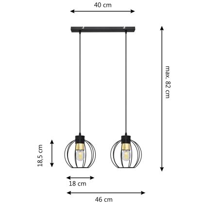 Luster na sajli STARLIGHT 2xE27/15W/230V crno/zlatna