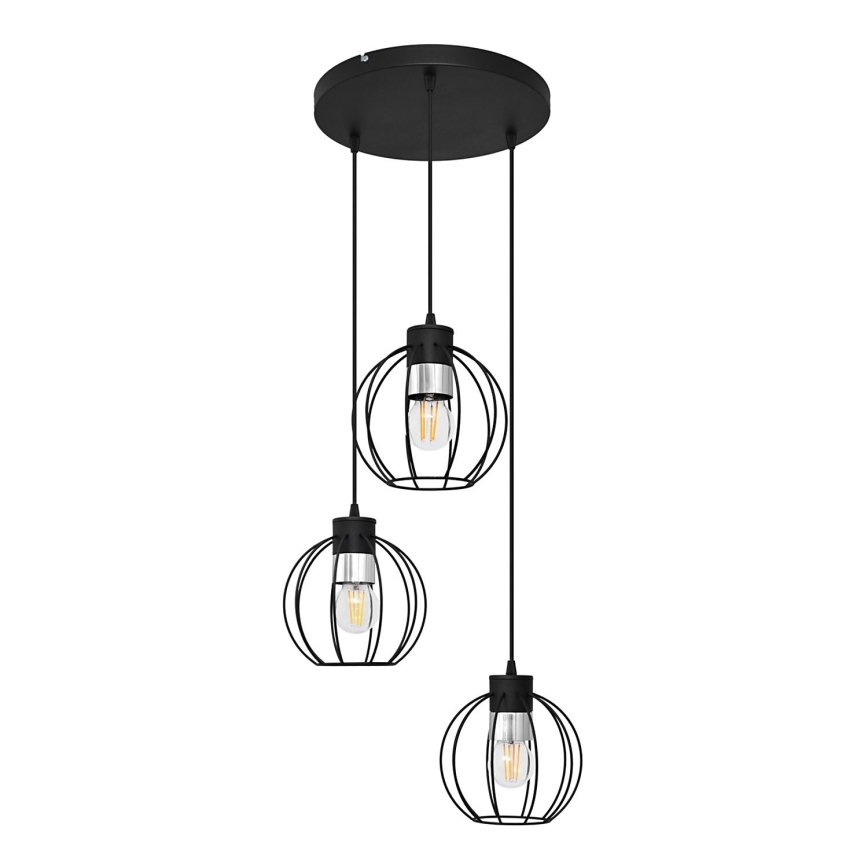 Luster na sajli STARLIGHT 3xE27/15W/230V crno/srebrno