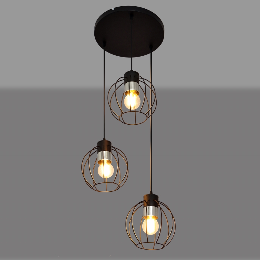Luster na sajli STARLIGHT 3xE27/15W/230V crno/srebrno
