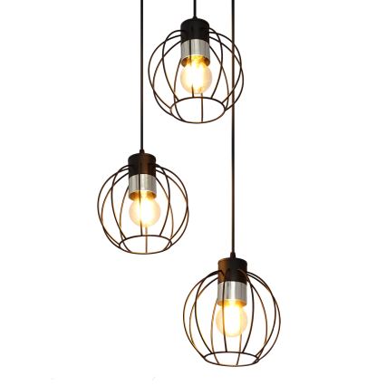 Luster na sajli STARLIGHT 3xE27/15W/230V crno/srebrno