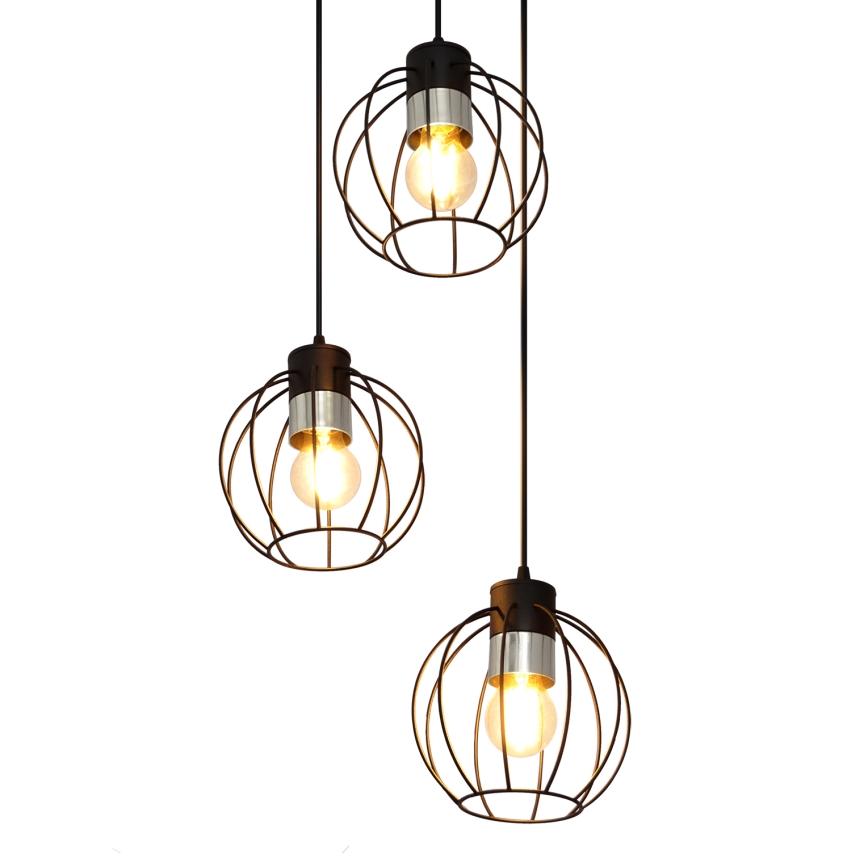 Luster na sajli STARLIGHT 3xE27/15W/230V crno/srebrno