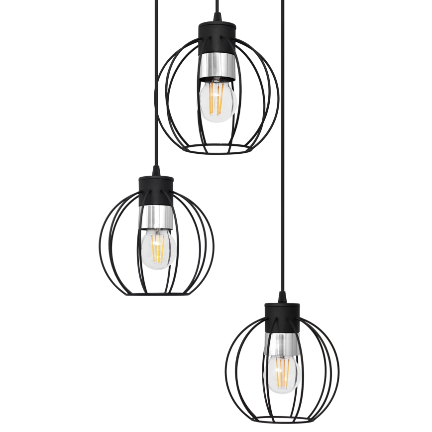 Luster na sajli STARLIGHT 3xE27/15W/230V crno/srebrno