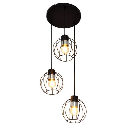 Luster na sajli STARLIGHT 3xE27/15W/230V crno/srebrno
