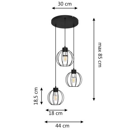 Luster na sajli STARLIGHT 3xE27/15W/230V crno/srebrno