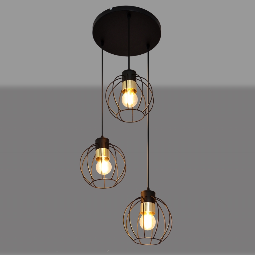 Luster na sajli STARLIGHT 3xE27/15W/230V crno/zlatna