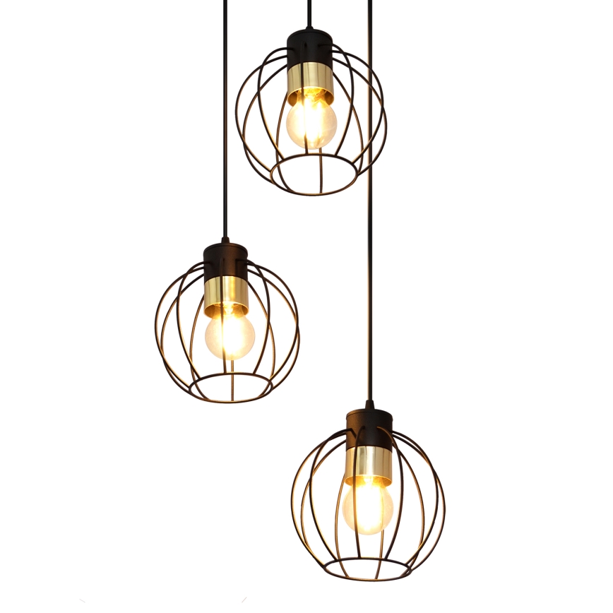 Luster na sajli STARLIGHT 3xE27/15W/230V crno/zlatna