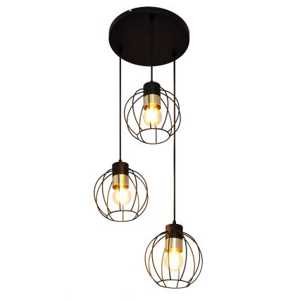 Luster na sajli STARLIGHT 3xE27/15W/230V crno/zlatna