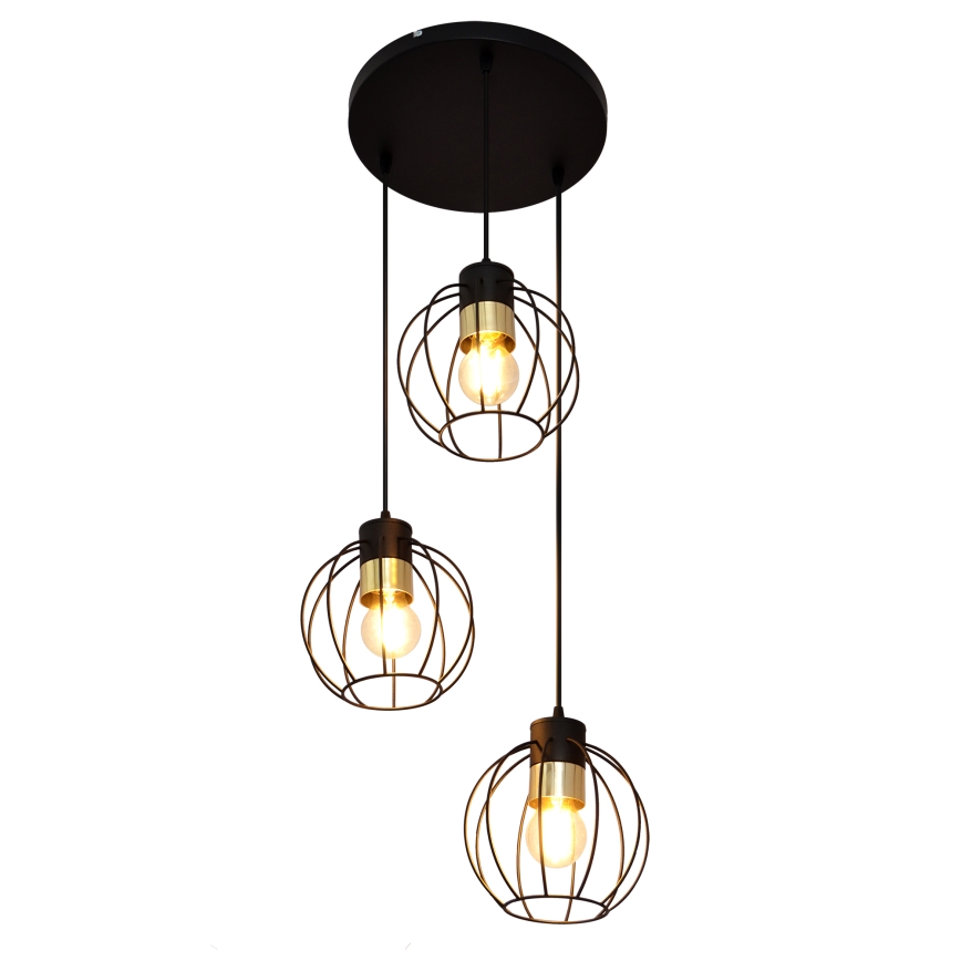 Luster na sajli STARLIGHT 3xE27/15W/230V crno/zlatna