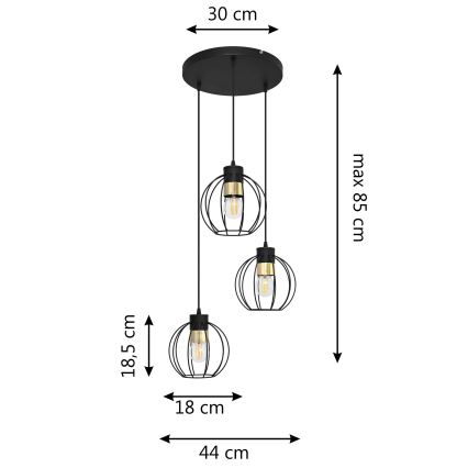 Luster na sajli STARLIGHT 3xE27/15W/230V crno/zlatna