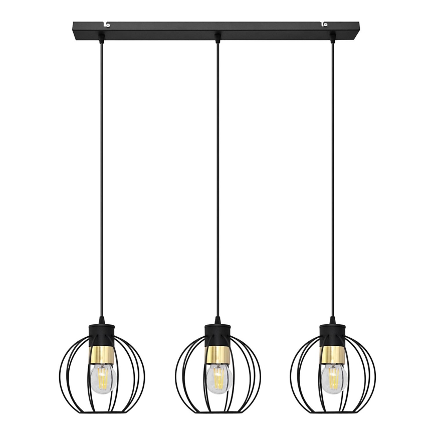 Luster na sajli STARLIGHT 3xE27/15W/230V crno/zlatna