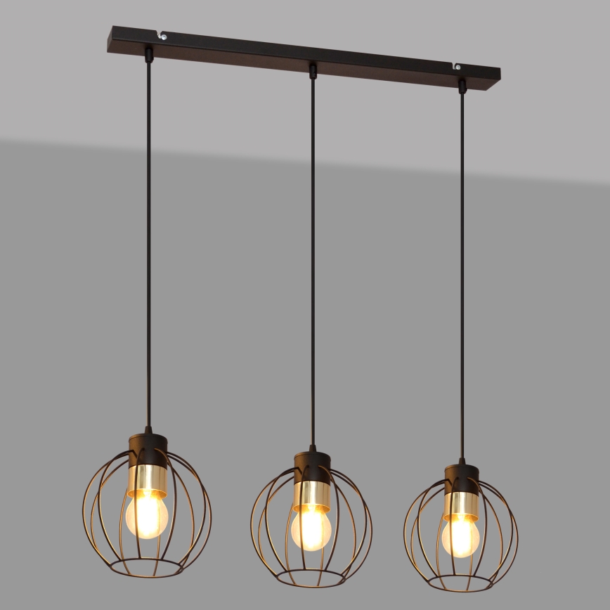 Luster na sajli STARLIGHT 3xE27/15W/230V crno/zlatna