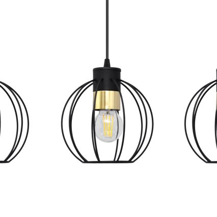 Luster na sajli STARLIGHT 3xE27/15W/230V crno/zlatna