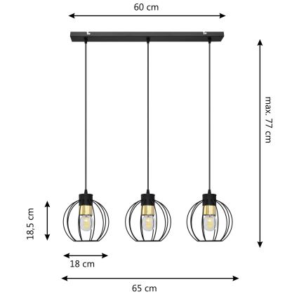 Luster na sajli STARLIGHT 3xE27/15W/230V crno/zlatna
