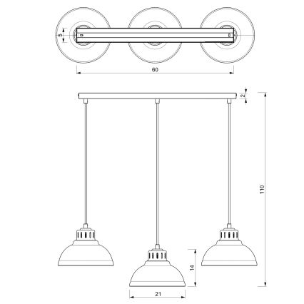 Luster na sajli SVEN 3xE27/15W/230V mesing