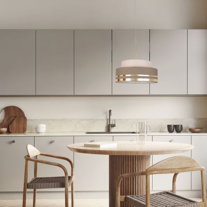 Luster na sajli TAMI 1xE27/60W/230V, prečnik 40 cm, bež/braon/zlatna