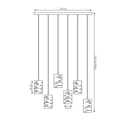 Luster na sajli TANK 6xE27/15W/230V crno