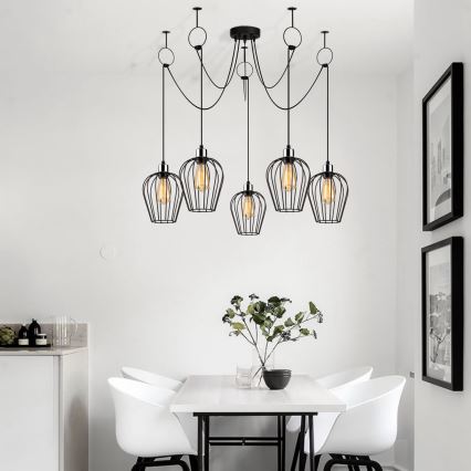 Luster na sajli TEL 5xE27/40W/230V pauk