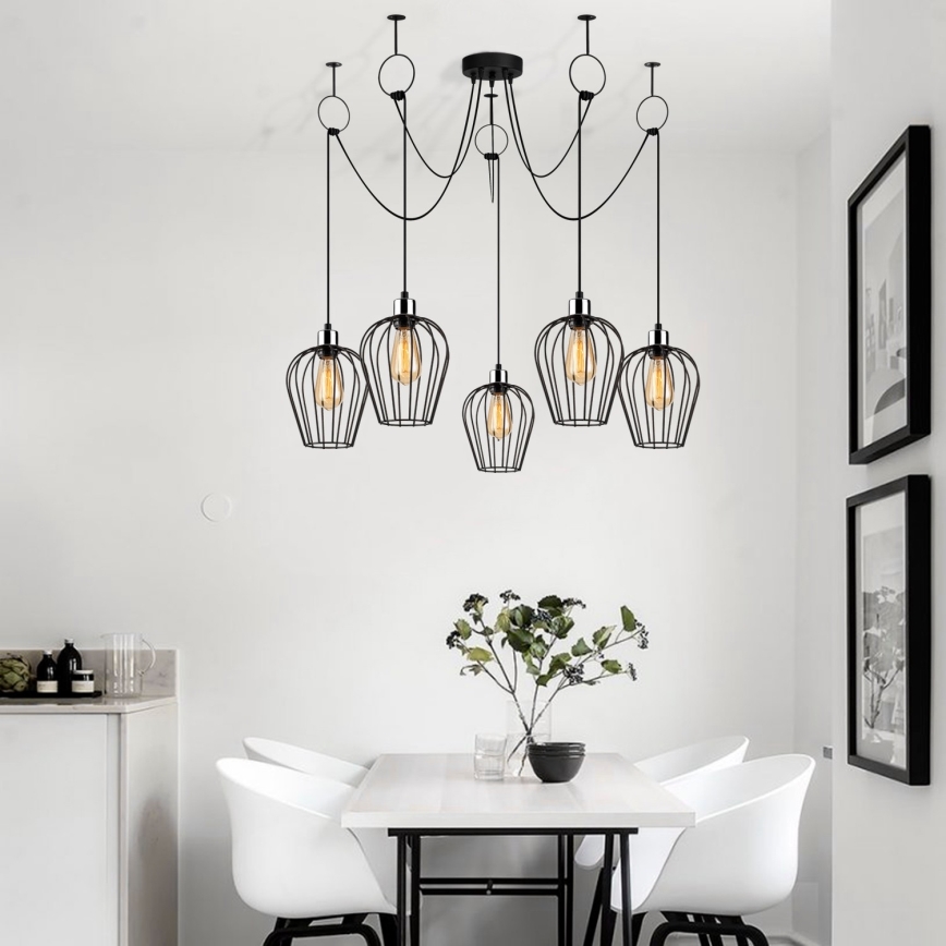 Luster na sajli TEL 5xE27/40W/230V pauk