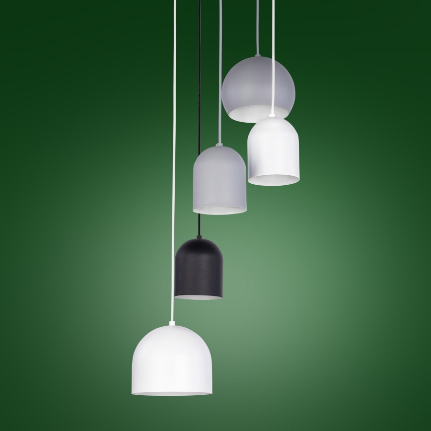 Luster na sajli TEMPRE 5xE27/15W/230V bela/sivo/crno