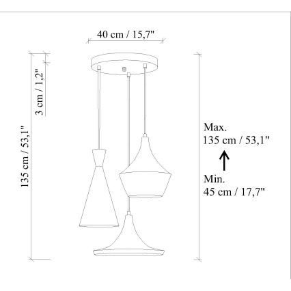 Luster na sajli TOM 3xE27/40W/230V narandžaste boje