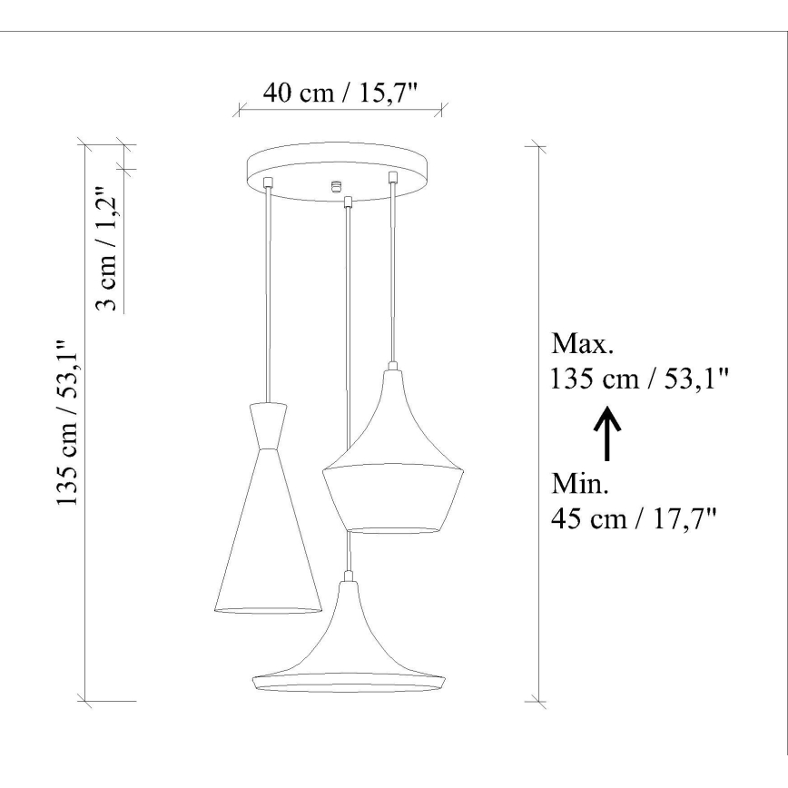 Luster na sajli TOM 3xE27/40W/230V narandžaste boje