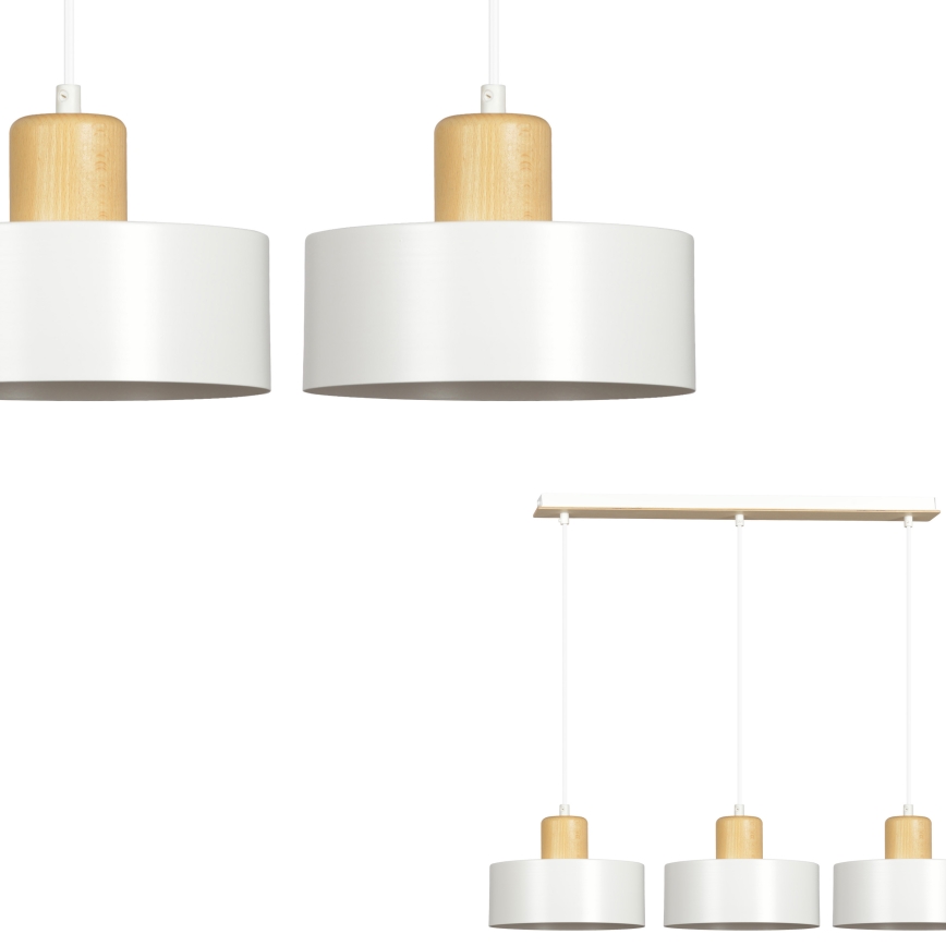 Luster na sajli TORIN 3xE27/15W/230V bela