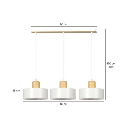 Luster na sajli TORIN 3xE27/15W/230V bela