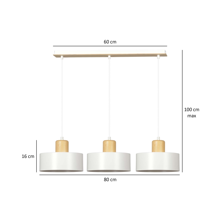Luster na sajli TORIN 3xE27/15W/230V bela