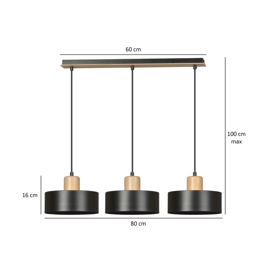 Luster na sajli TORIN 3xE27/15W/230V crno