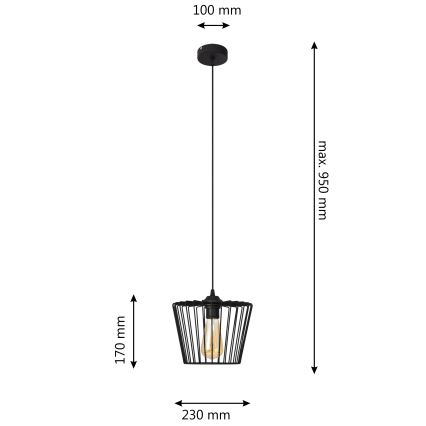 Luster na sajli TORRI 1xE27/15W/230V pr. 23 cm crno