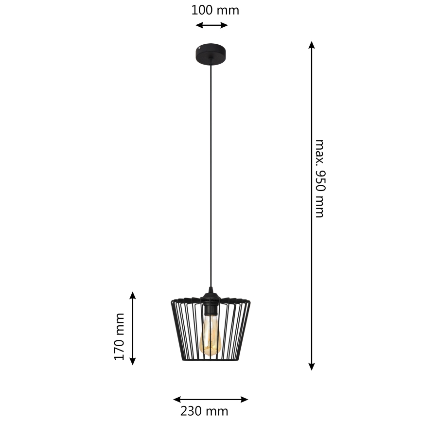 Luster na sajli TORRI 1xE27/15W/230V pr. 23 cm crno