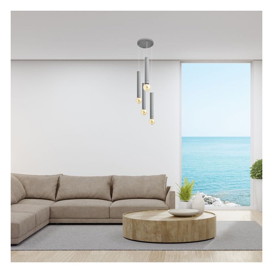 Luster na sajli TUBA 4xE27/15W/230V sivo
