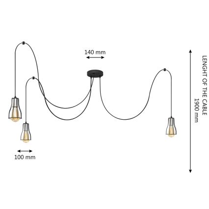 Luster na sajli TUBE 3xE27/10W/230V pauk crno/sjajni krom