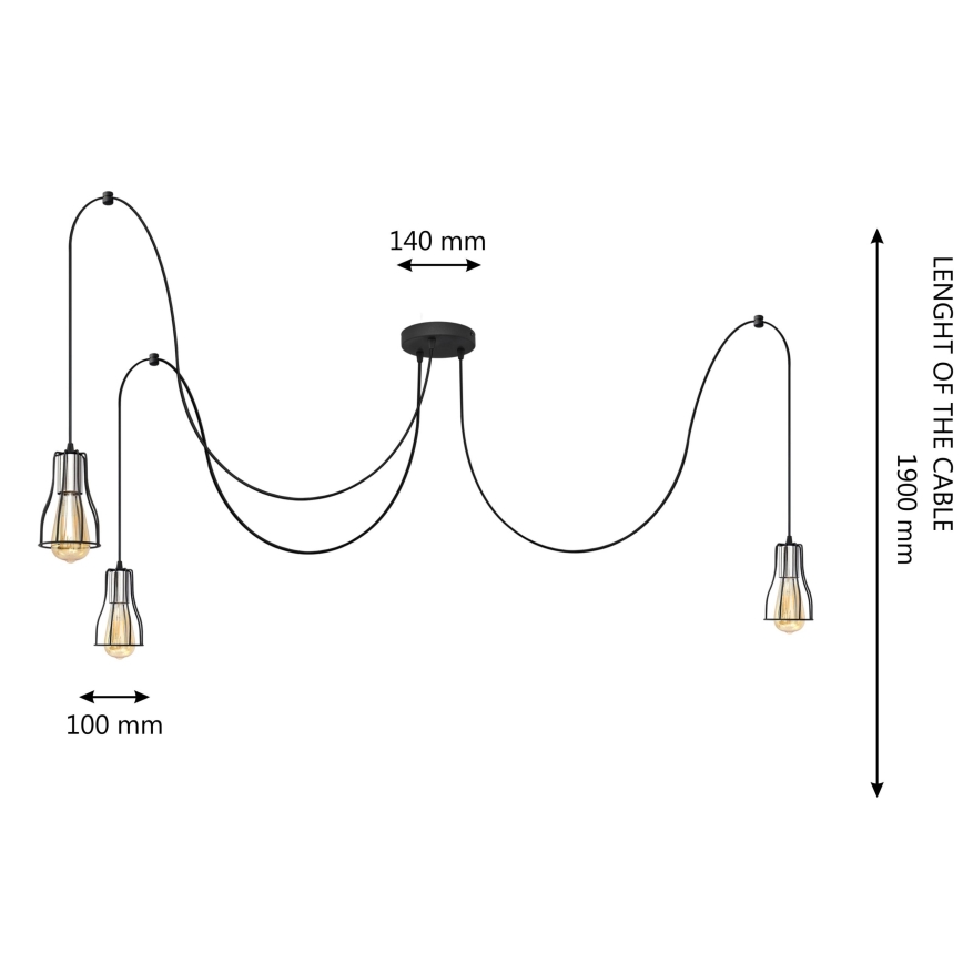 Luster na sajli TUBE 3xE27/10W/230V pauk crno/sjajni krom