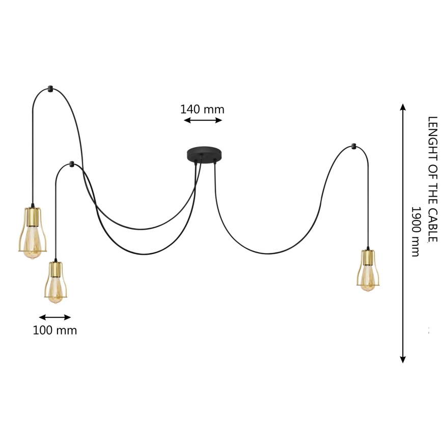 Luster na sajli TUBE 3xE27/10W/230V pauk crno/zlatna