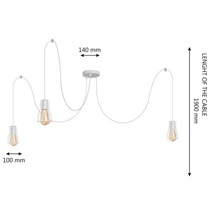 Luster na sajli TUBE 3xE27/15W/230V pauk bela