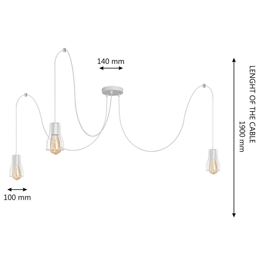Luster na sajli TUBE 3xE27/15W/230V pauk bela