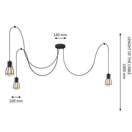 Luster na sajli TUBE 3xE27/15W/230V pauk crno