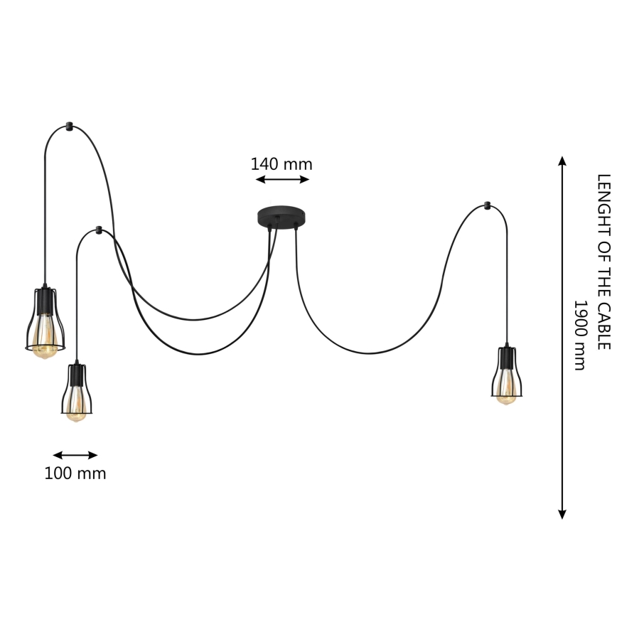 Luster na sajli TUBE 3xE27/15W/230V pauk crno