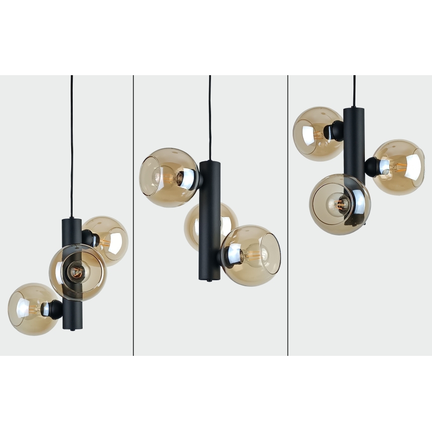 Luster na sajli TUBE 3xE27/60W/230V crno/dimno bež