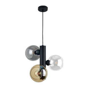 Luster na sajli TUBE 3xE27/60W/230V crno/dimno crno/dimno bež/prozirna