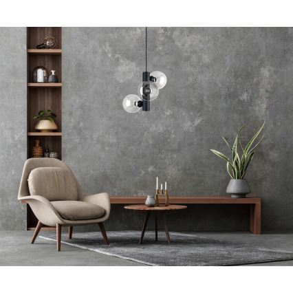Luster na sajli TUBE 3xE27/60W/230V crno/prozirna