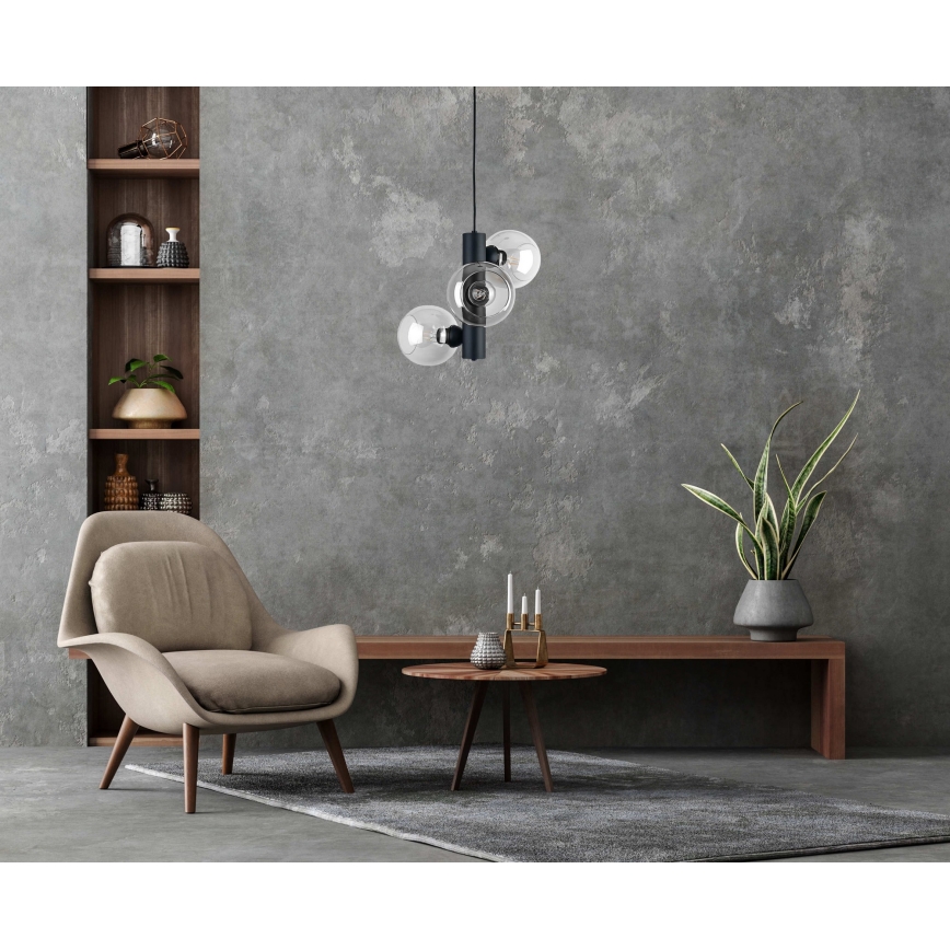 Luster na sajli TUBE 3xE27/60W/230V crno/prozirna
