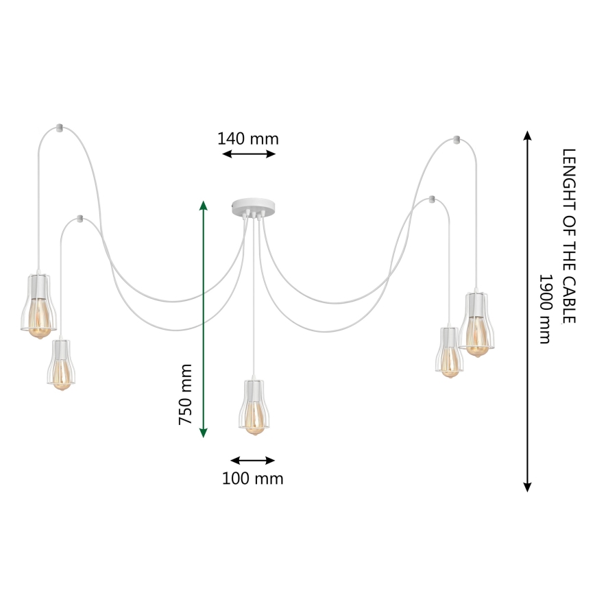 Luster na sajli TUBE 5xE27/15W/230V pauk bela